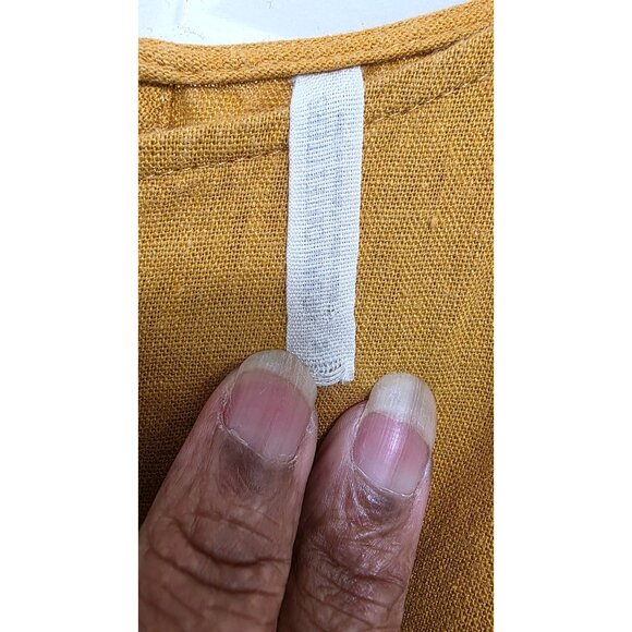 Urban Outfitter Women's M Catherine Linen Muster Yellow Long-Sleeve Jumpsuit - Picture 7 of 9